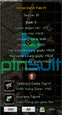 +9 KIRMIZI DEMİR PALA 49 ORT 10 YARI 10 HAYVAN 10 MİSTİK +4 TAŞLI